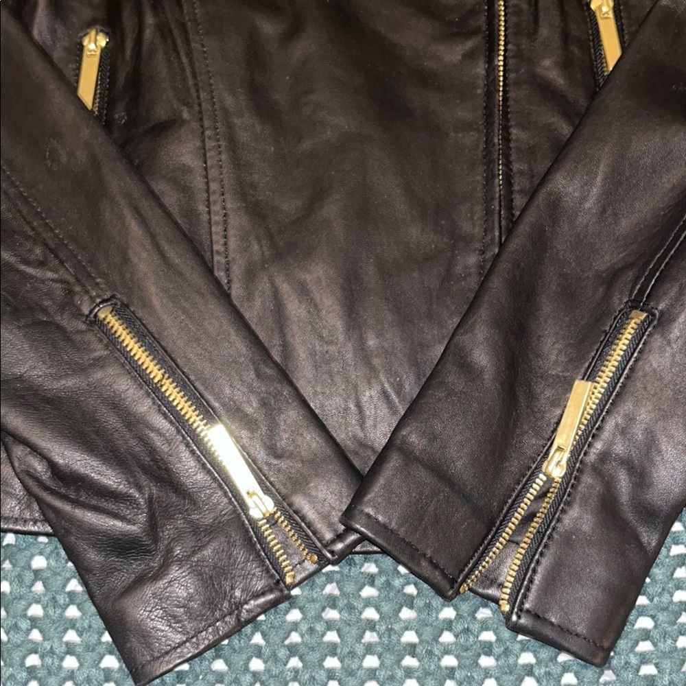 Vintage Y2K Moda International Leather Jacket with Gold Accents - Picture 6 of 11